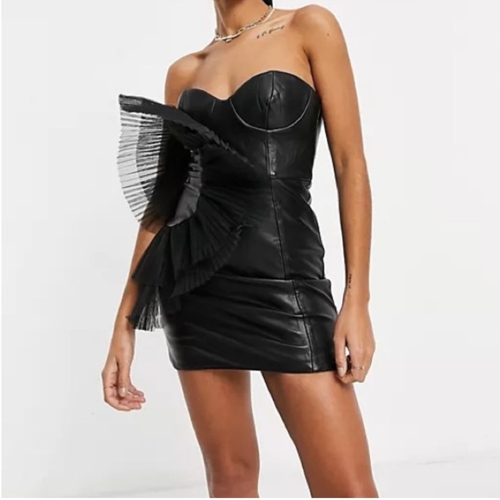 ASOS Leather Look Tulle Fan Detail Dress